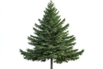 Obraz premium Isolated evergreen coniferous tree with lush green needles on white background.