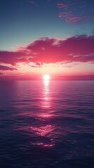 Fototapeta premium A serene sunset over calm ocean waters, casting vibrant pink and purple hues across the sky and reflecting on the surface.