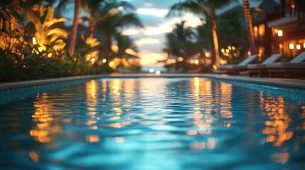 Serene Sunset Poolside at Tropical Resort