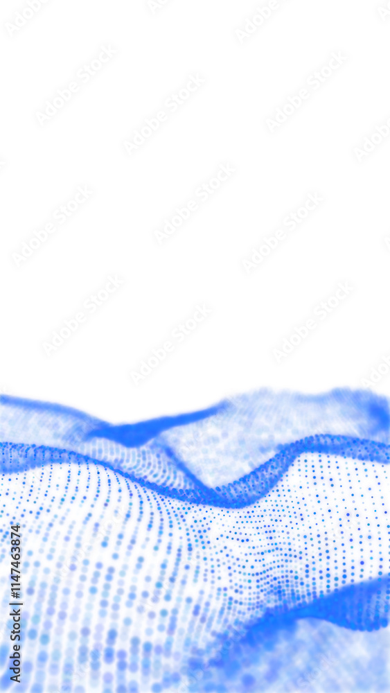Poster blue glowing circles particles wave at the bottom isolated on a transparent background, bokeh effect