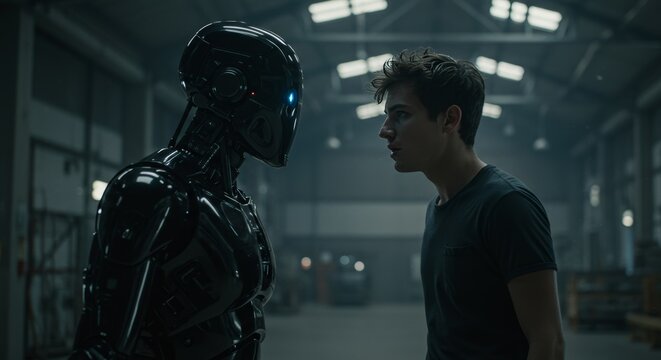 AI Robot vs Alien, AI, Robots and androids. AI Taking over the world, the concept of confrontation between humanity and artificial intelligence, alien invasion