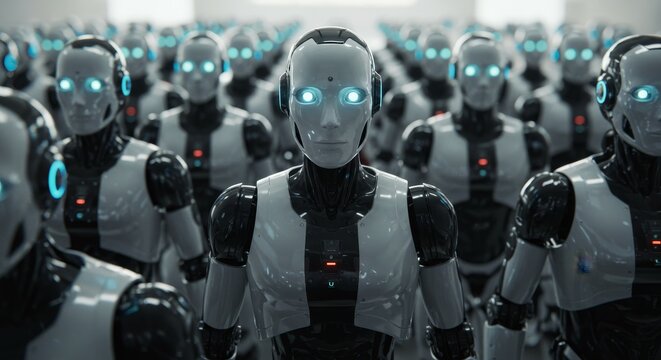 AI Robot vs Alien, AI, Robots and androids. AI Taking over the world, the concept of confrontation between humanity and artificial intelligence, alien invasion