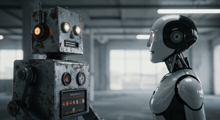 AI Robot vs Alien, AI, Robots and androids. AI Taking over the world, the concept of confrontation between humanity and artificial intelligence, alien invasion