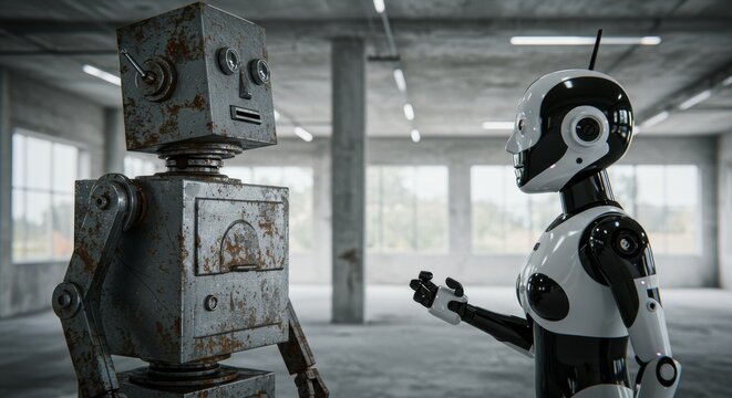 AI Robot vs Alien, AI, Robots and androids. AI Taking over the world, the concept of confrontation between humanity and artificial intelligence, alien invasion