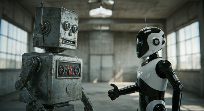 AI Robot vs Alien, AI, Robots and androids. AI Taking over the world, the concept of confrontation between humanity and artificial intelligence, alien invasion