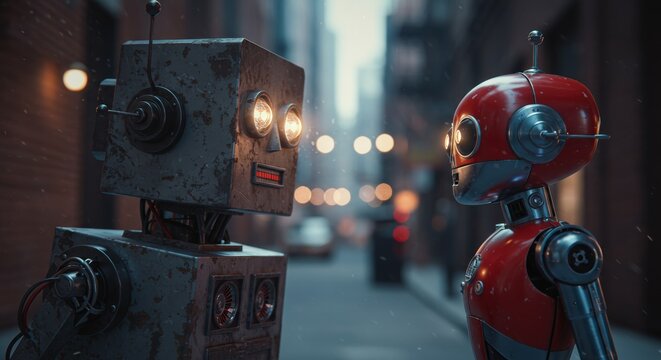 AI Robot vs Alien, AI, Robots and androids. AI Taking over the world, the concept of confrontation between humanity and artificial intelligence, alien invasion