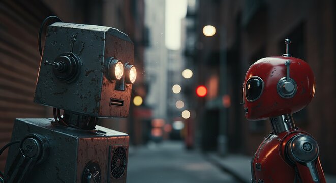 AI Robot vs Alien, AI, Robots and androids. AI Taking over the world, the concept of confrontation between humanity and artificial intelligence, alien invasion