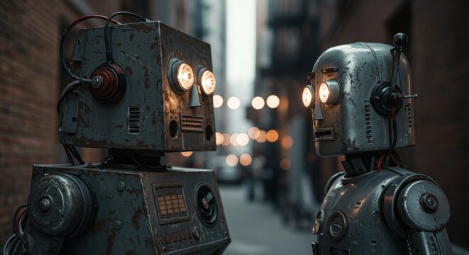 AI Robot vs Alien, AI, Robots and androids. AI Taking over the world, the concept of confrontation between humanity and artificial intelligence, alien invasion