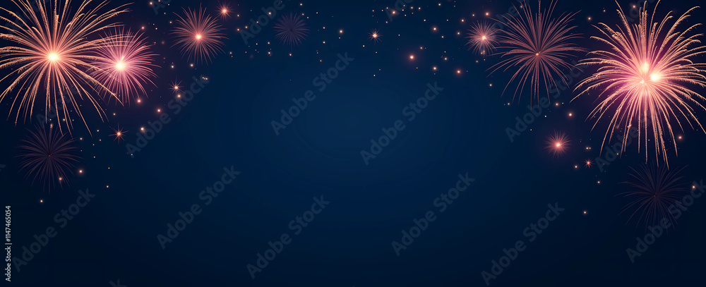 Poster a dazzling array of fireworks explodes in the night, set against a rich dark blue backdrop, generati
