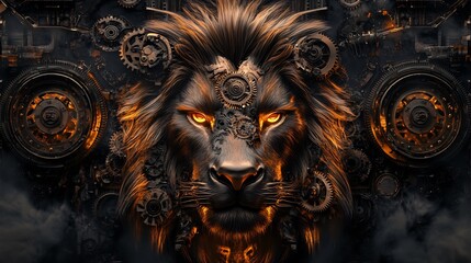 Majestic Mechanical Lion: A Steampunk Masterpiece