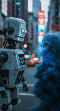 AI Robot vs Alien, AI, Robots and androids. AI Taking over the world, the concept of confrontation between humanity and artificial intelligence, alien invasion