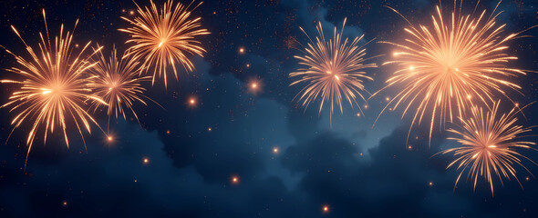 Obraz premium Vibrant fireworks light up the dark sky, creating a beautiful spectacle of colors and patterns, generative ai