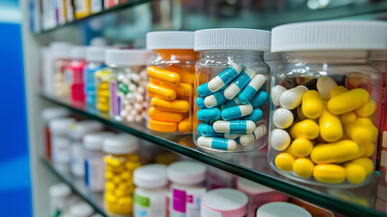 pills in a bottle on a shelf
