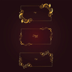 Luxury Decorative vintage gold frames and borders set, Gold photo frame with corner gold line floral for picture, Vector design decoration pattern style. border design is pattern Thai art style