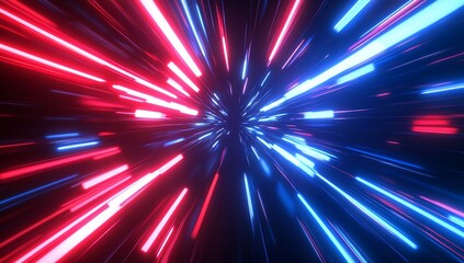 Obraz premium Abstract red and blue light streaks converging at center, creating a dynamic, futuristic effect.