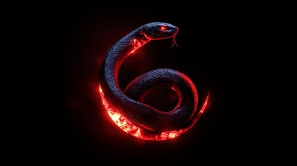 Obraz premium A stylized snake forming the number six in red light.