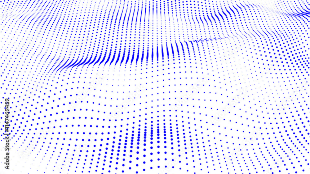 Poster abstract white background wave blue dot particles form. technology futuristic digital flow seamless 