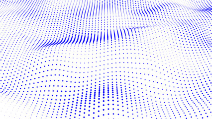 Fototapeta premium Abstract white background wave blue dot particles form. Technology futuristic digital flow seamless looping. Abstract clean wavy dots motion background