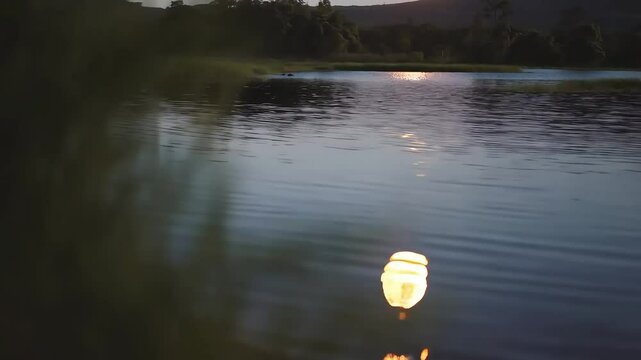 the afternoon sun reflects on a lake, Creating a Peaceful Atmosphere.