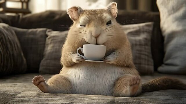Charming Gerbil Enjoying Tea