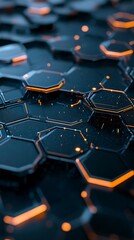 Obraz premium Abstract Hexagonal Grid Illuminated With Orange Light