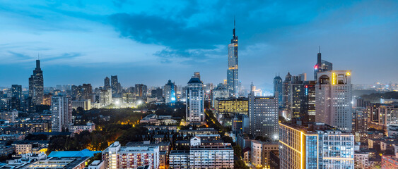 Night view of Zifeng Tower city skyline in Nanjing, Jiangsu Province, China © Govan