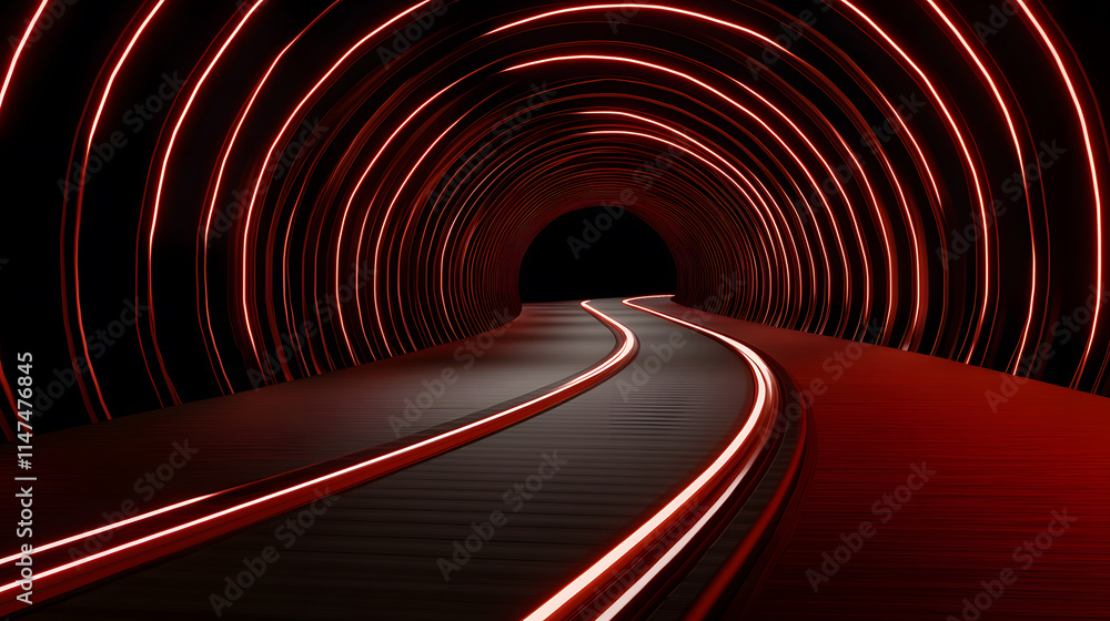 Aufkleber a dark tunnel illuminated by glowing red lights, creating a mesmerizing and futuristic ambiance, wit