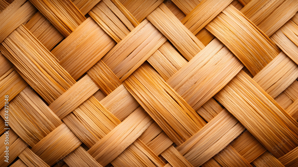 Poster A close-up view of an intricate woven pattern made from natural materials, showcasing the texture and craftsmanship of the design