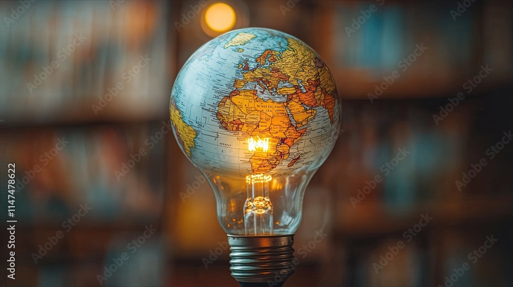 Aufkleber globe map on a lightbulb. light bulb with globe on it, save the world.