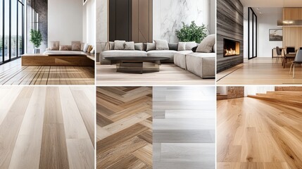 Collage of various hardwood flooring styles, featuring different wood colors and patterns.