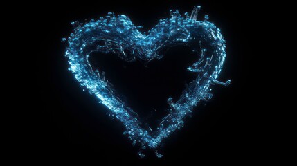 Fototapeta premium Abstract blue water heart shape on black background.