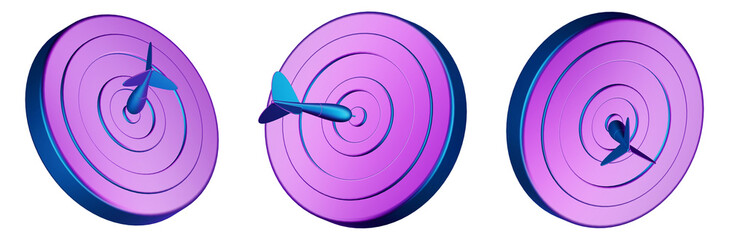 Stylized 3D Dartboard Icons in Gradient Purple and Blue – Targeting and Goal Achievement Symbols