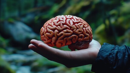 Human Brain Model Held in Hand for Medical and Educational Purposes