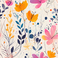 floral flower and leaf elements modern doodle illustrator seamless pattern for wallpaper or background