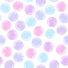 Watercolor bubble seamless pattern vector. Bubbles, soap, candy, gummy, gum, jelly. Geometric circle. Simple design for fabric, kid cloth, baby dress, card, cover, wrapping, paper, print, decor.