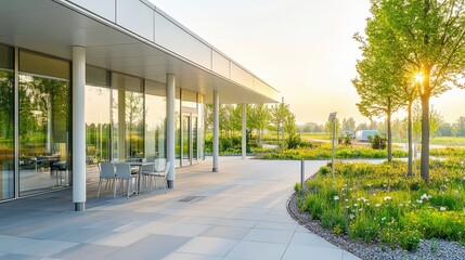 Obraz premium Modern hospital isolation ward exterior showcasing advanced medical facilities and compassionate care, emphasizing the importance of health infrastructure in safeguarding public well-being