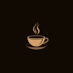 Coffee cup logo, Simple Coffee Cup with smoke Silhouette vector illustration, 