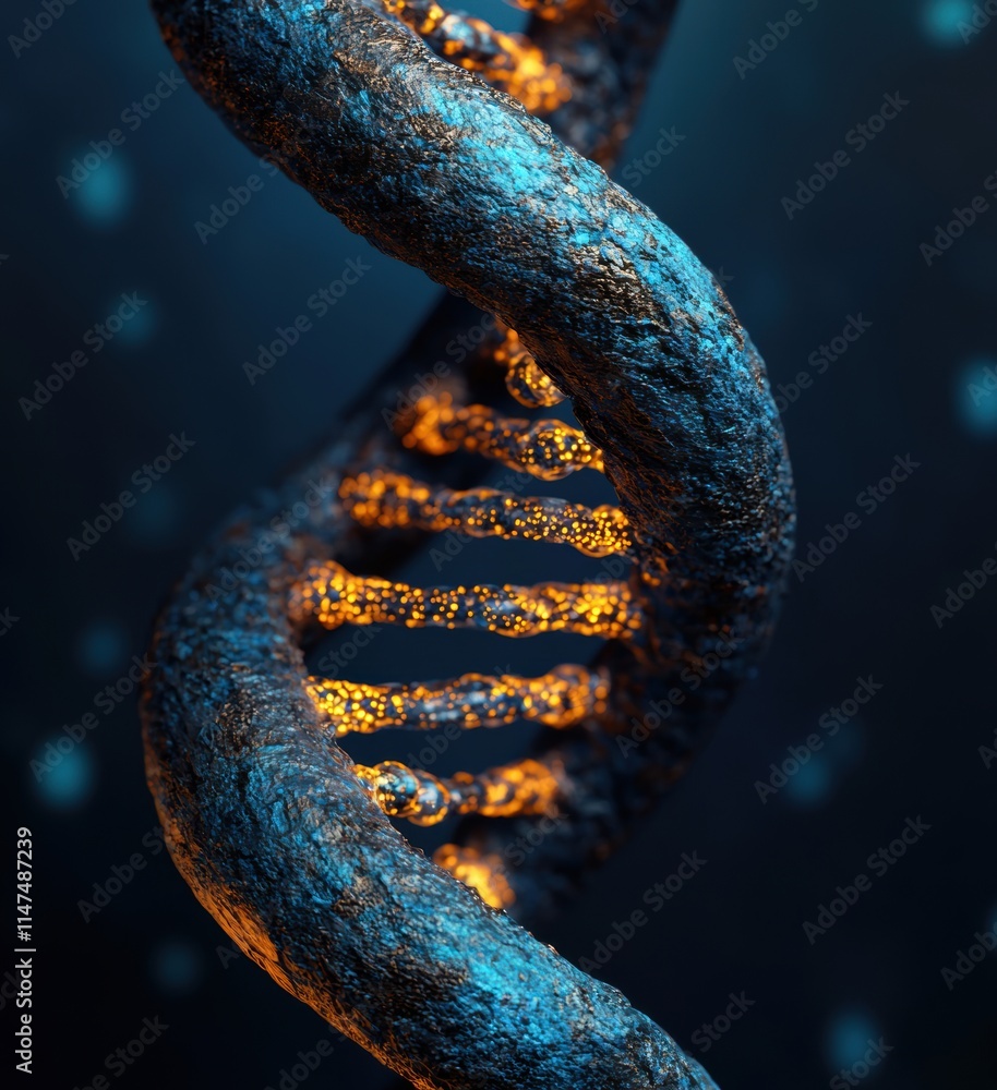 Aufkleber intricate dna helix structure with glowing elements in dark background