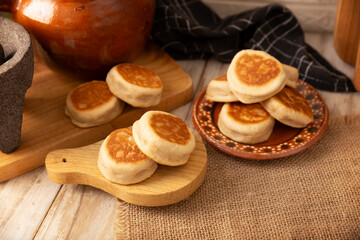 Gorditas de Nata. Cream Gorditas, Mexican street snack, is an easy recipe made with wheat flour, cream, sugar and cinnamon, sweet bread similar in shape to an English muffin, eaten as a dessert.