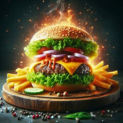 Burger A juicy burger with all the fixings perfect for burger jo