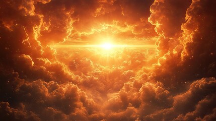 The sun shines through the clouds, casting a beam of hope and representing the presence of a greater force