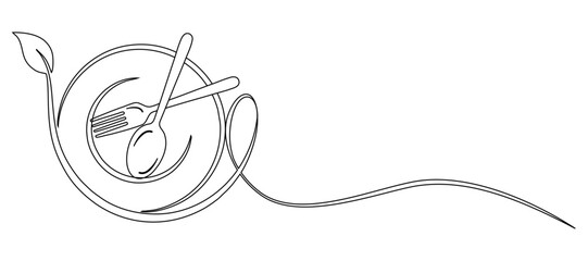 Naklejka premium vector illustration of spoon, fork and plate