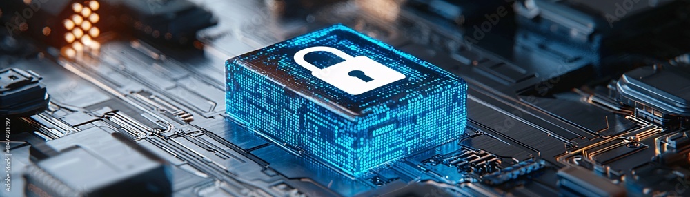 Poster a cyber security network concept image with glowing lock icons symbolizing account registration safe