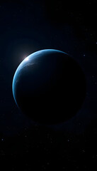 Fototapeta premium Nightly planet Earth in dark outer space, professional photography, with white tones