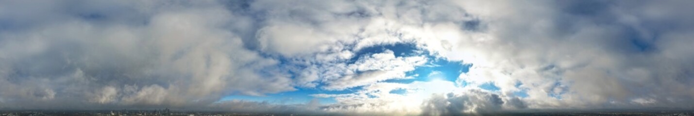 Aerial High Resolution Panoramic View of Manchester City During Autumn Season and Cloudy Day over England Great Britain. High Angle Drone's Camera Footage was Captured on October 29th, 2024