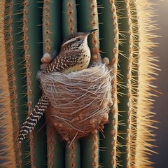 Cactus Wren Building a Nest in a Saguaro A cactus wren building