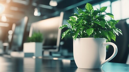 Minimalist workspace with a computer and green plants, emphasizing productivity and a healthy work environment.