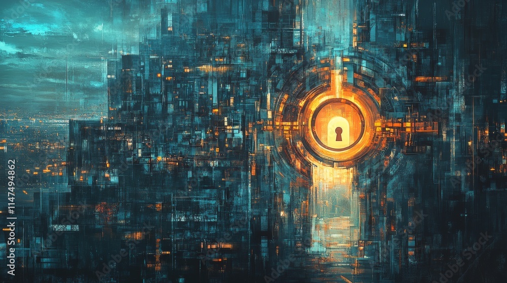 Poster cybersecurity concept, user privacy security and encryption, secure internet access future technolog