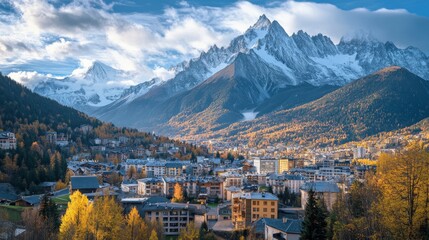 Chamonix (Haute Savoie), Auvergne Rhone Alpes, France - 07 10 2024: Logo of the Olympics in front of the Youth and Culture Centre. Chamonix hosted the first edition of the Winter Olympic Games in 1924