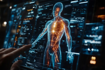 Medical 3d rendered illustration of a human body on a futuristic screen